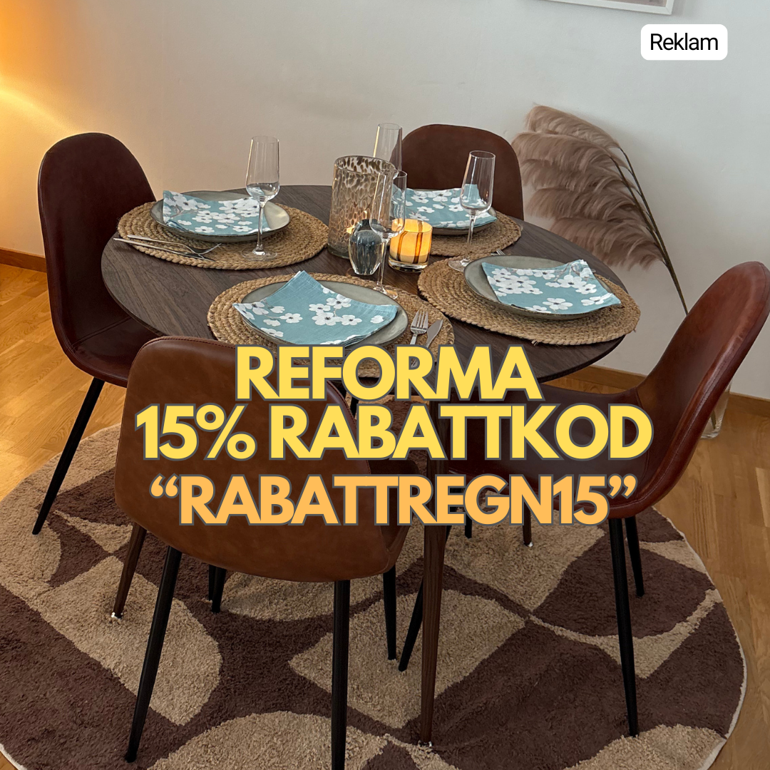Reforma rabattkod – bord och stolar från Reforma. Moderna möbler, matbordsstolar och inredning. Upp till 60% rabatt + 15% EXTRA med koden RABATTREGN15.